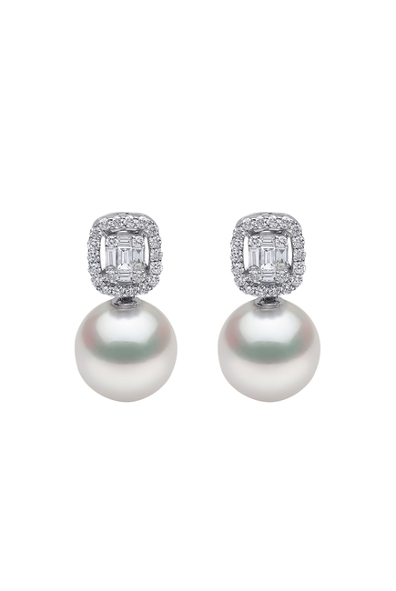 Starlight Earrings, 18k White Gold with South Sea Pearls & Diamonds